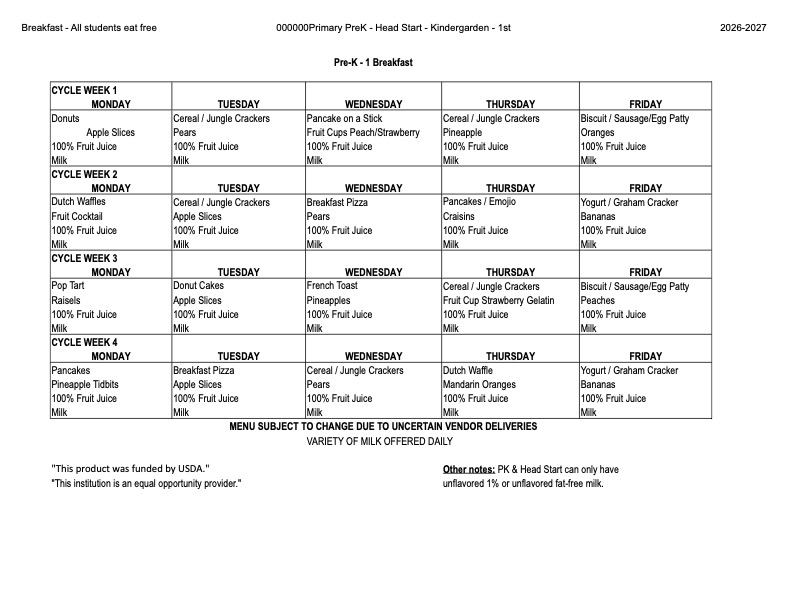 2026-2027 GPS Breakfast Menu